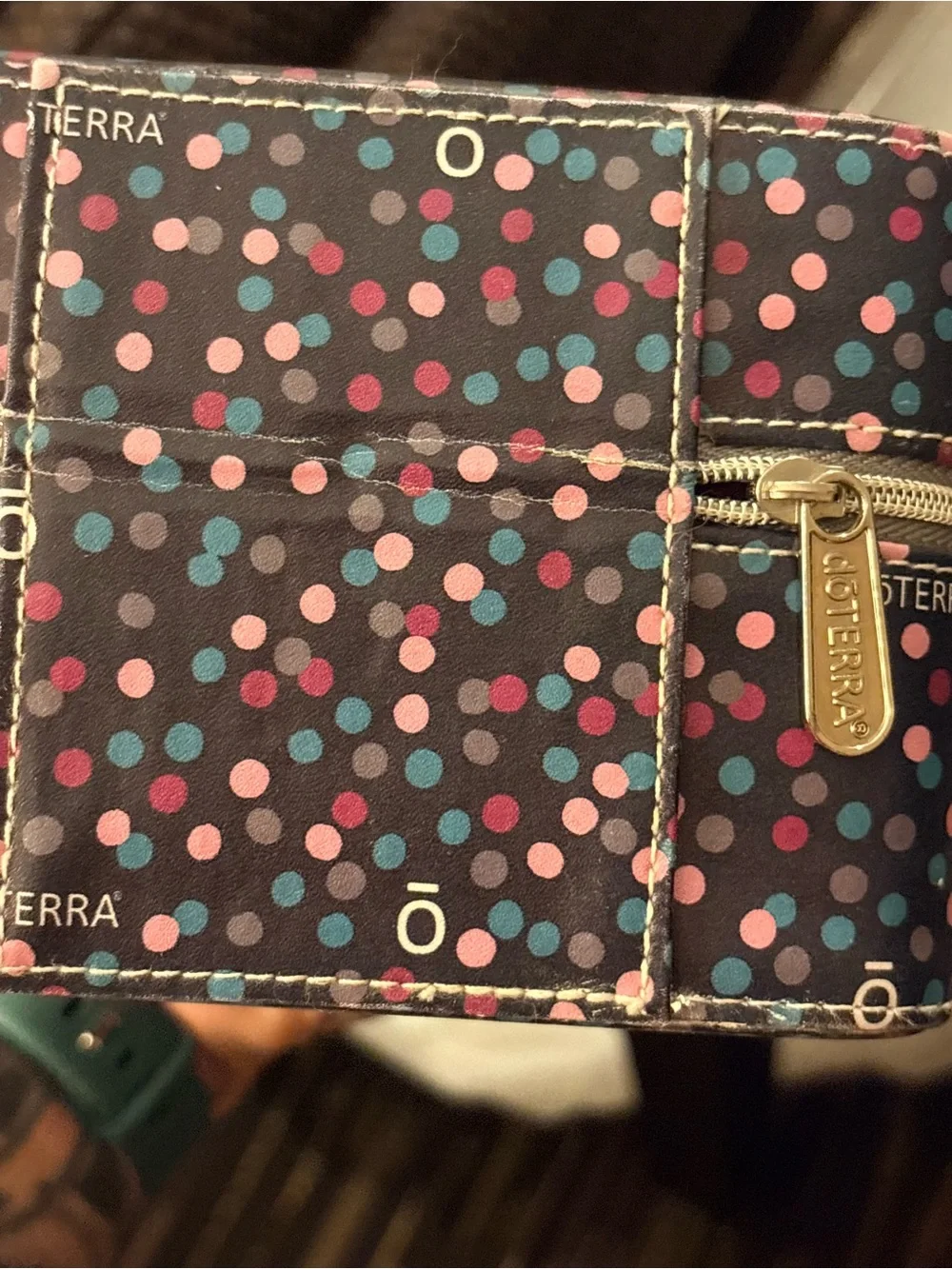 Doterra Navy Cosmetic Case with Pink and Light Blue Polka Dots